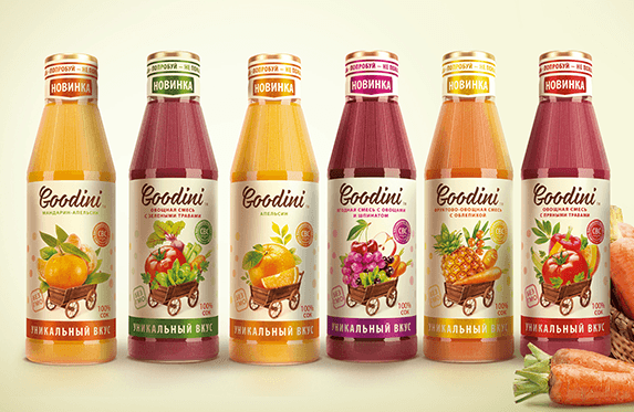 Дизайн упаковки соков Godini